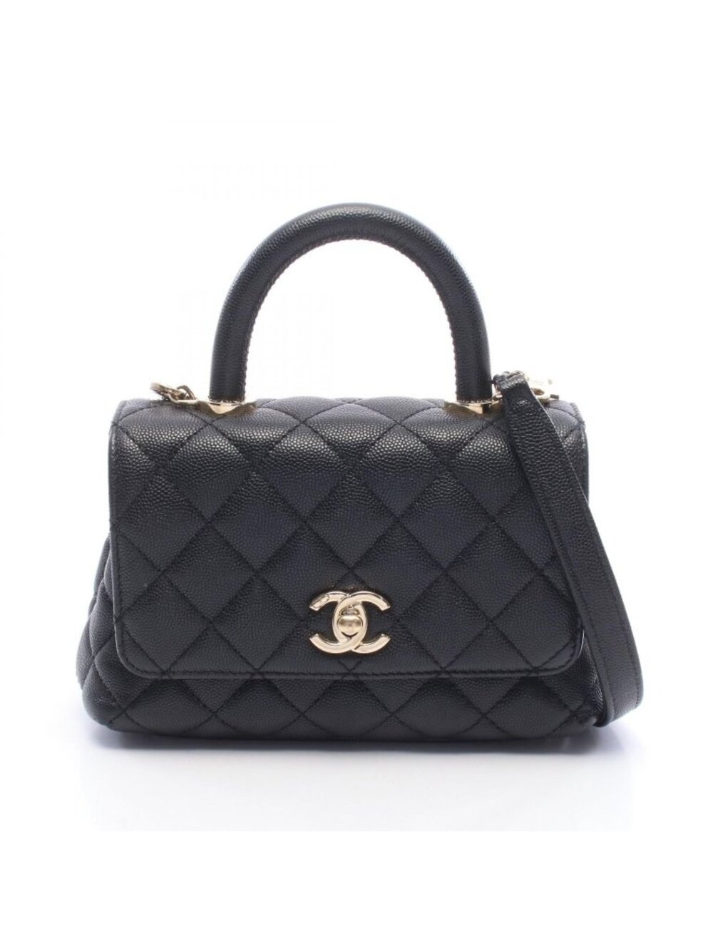 Chanel Handbag Coco Handle XXS Top Black Caviar Leather Quilted 2-Way Chain